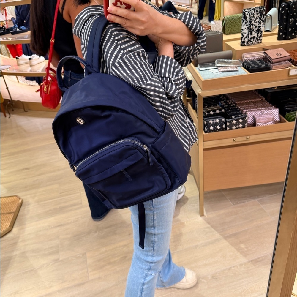 NWT! NEW! Tory Burch Navy Nylon Backpack with Front Zip Pocket -Lightweight